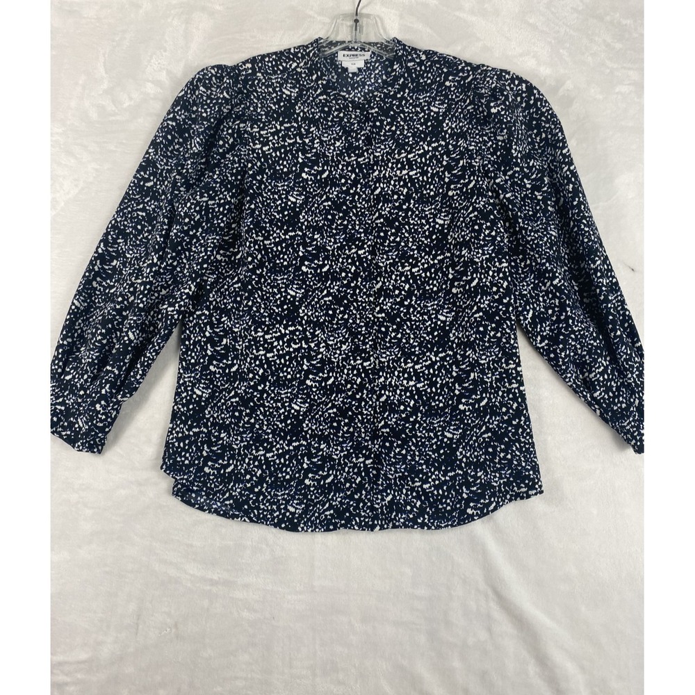 2/$30 Express Portofino Shirt Sz L Blue Puff Sleeve Office Work Business Church